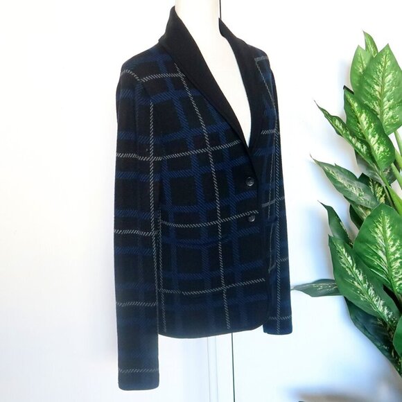 Margaret O'Leary Black Plaid Merino Wool Knit Long Sleeve Cardigan Sweater - Picture 3 of 10